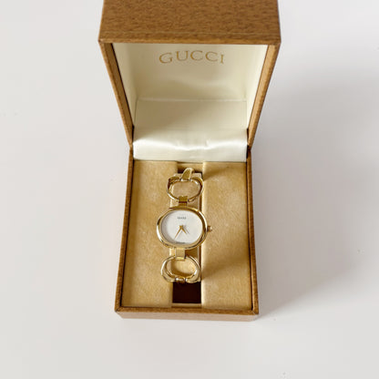 Gucci 1990s Seashell Dial Gold Plated Bangle Watch