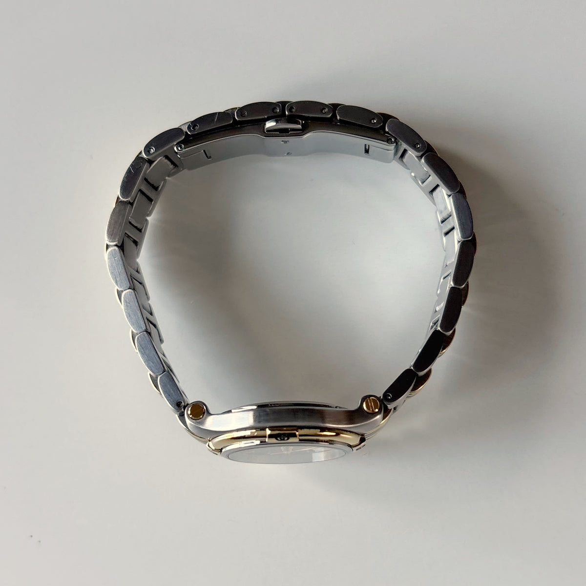 Gucci 1990s Date Round Black Dial Two Tone Gold Plated Watch