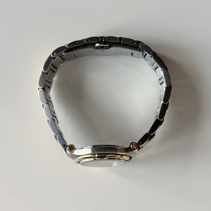 Gucci 1990s Date Round Black Dial Two Tone Gold Plated Watch