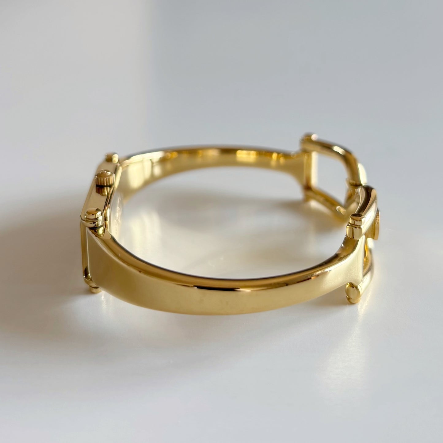Gucci 1990s Gold Dial Rectangular Gold Plated Bangle Watch