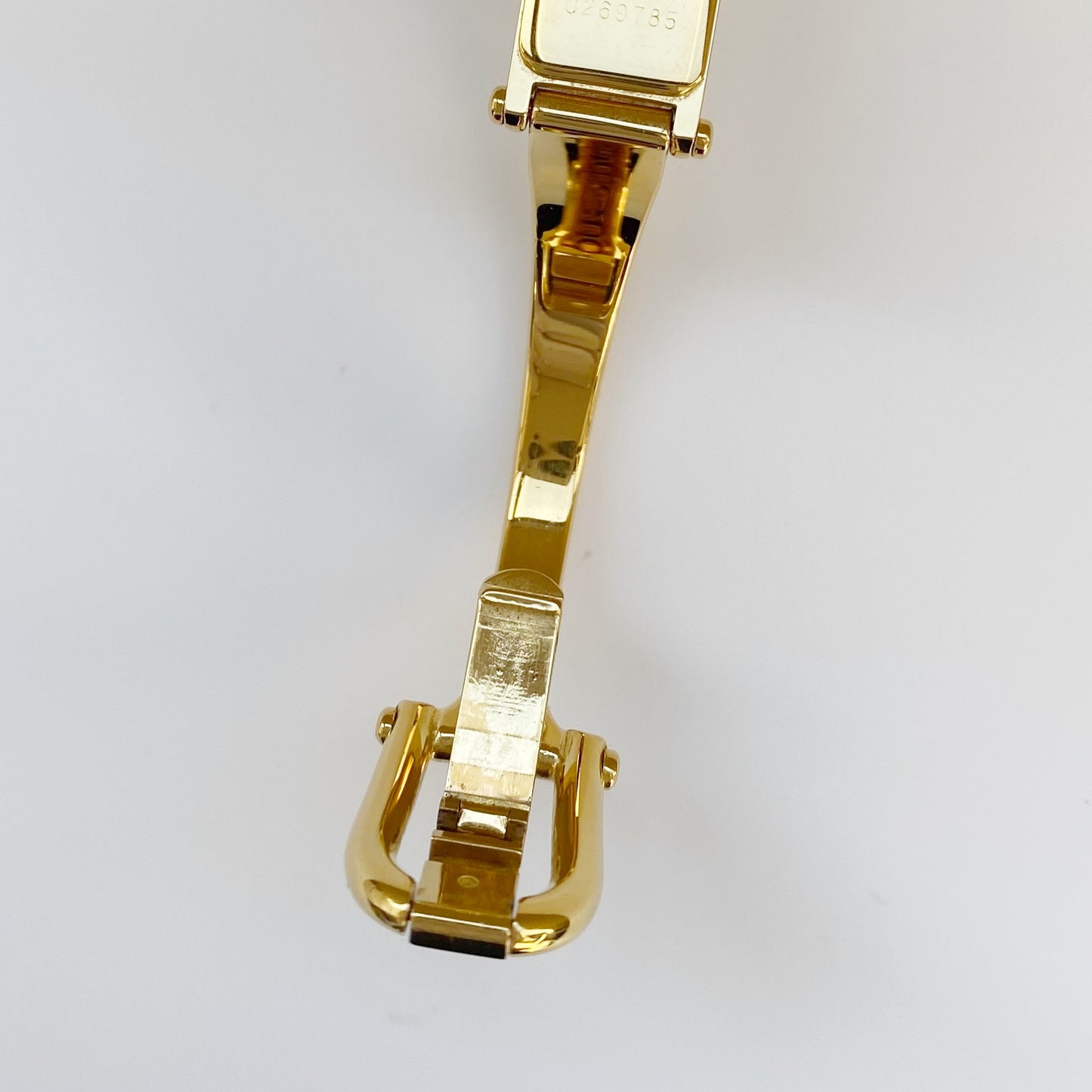 Gucci 1990s Rectangular Seashell Dial Gold Plated Bangle Watch