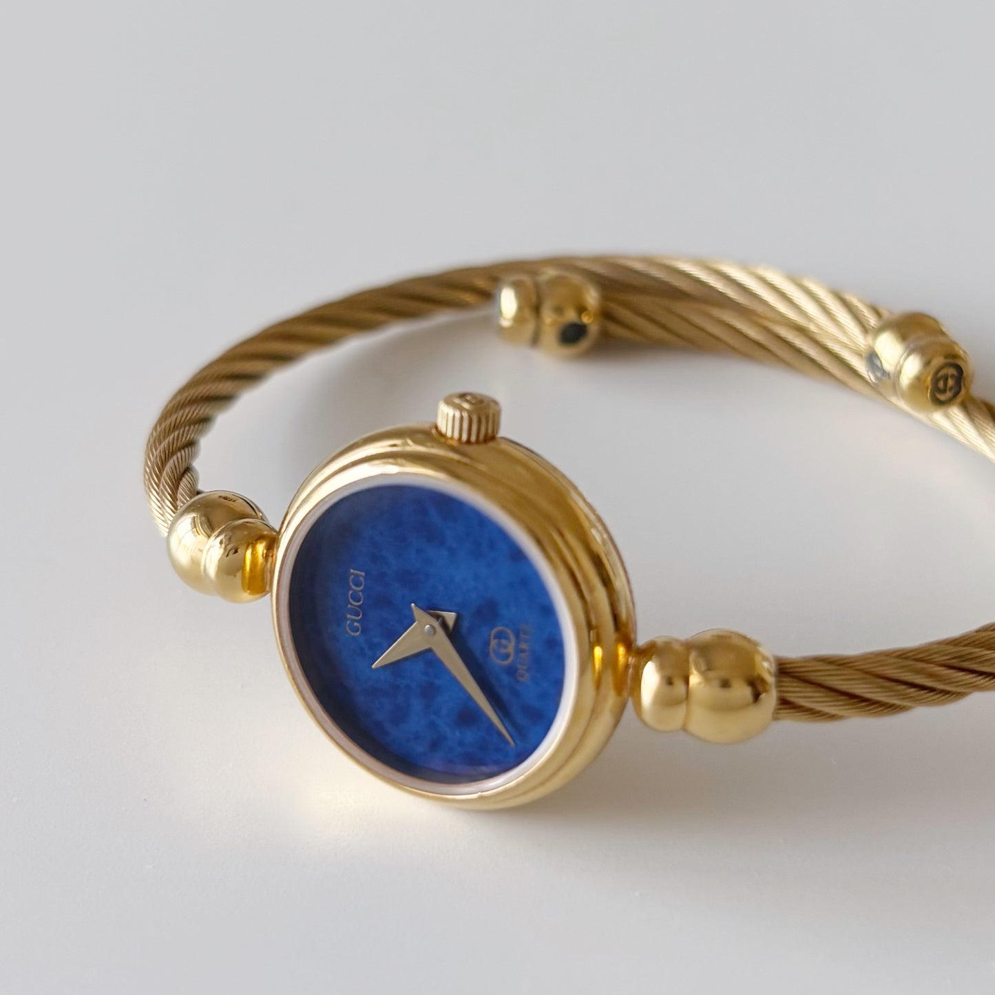 Gucci 1990s Blue Dial Gold Plated Bangle Watch