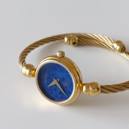 Gucci 1990s Blue Dial Gold Plated Bangle Watch