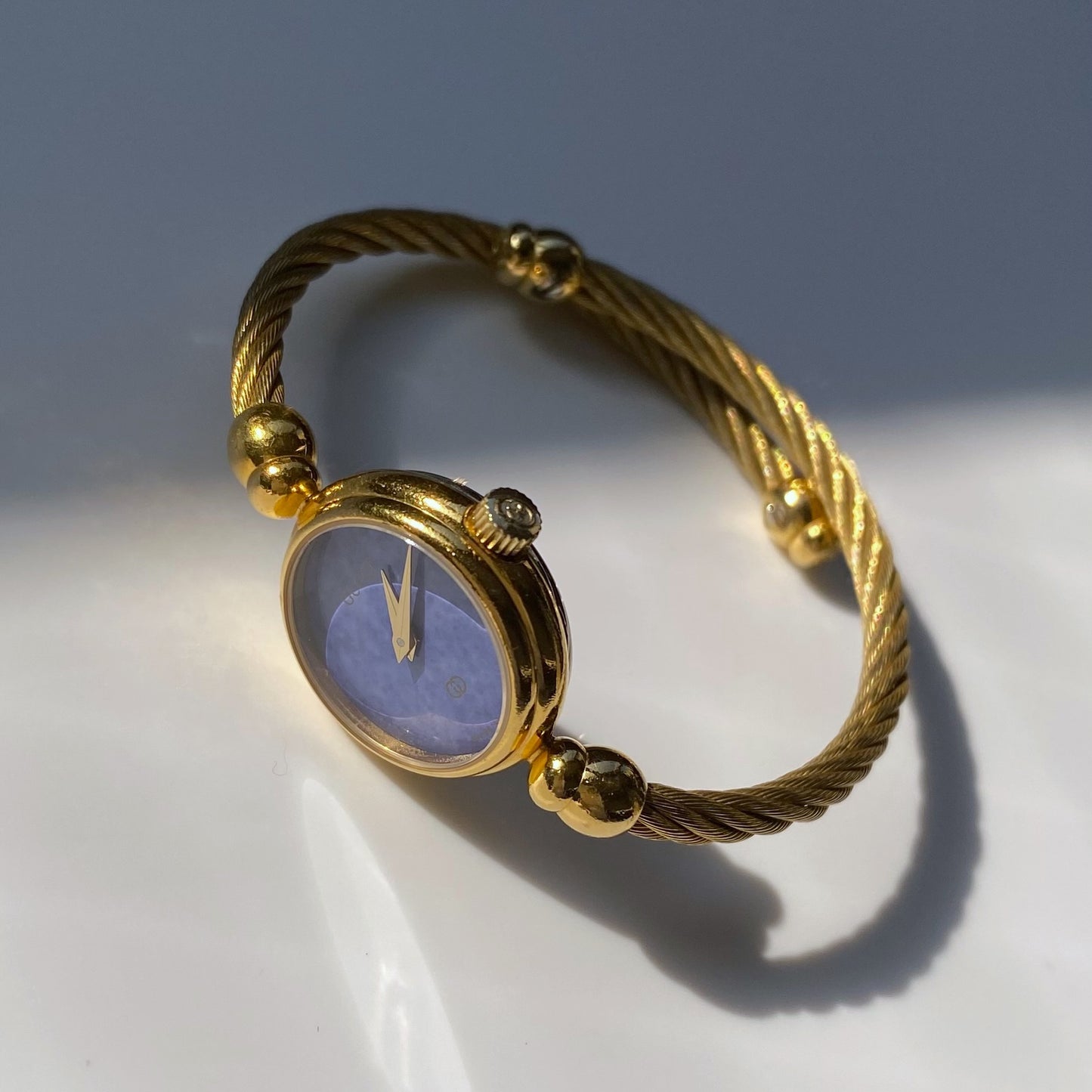 Gucci 1990s Blue Dial Gold Plated Cable Bangle Watch