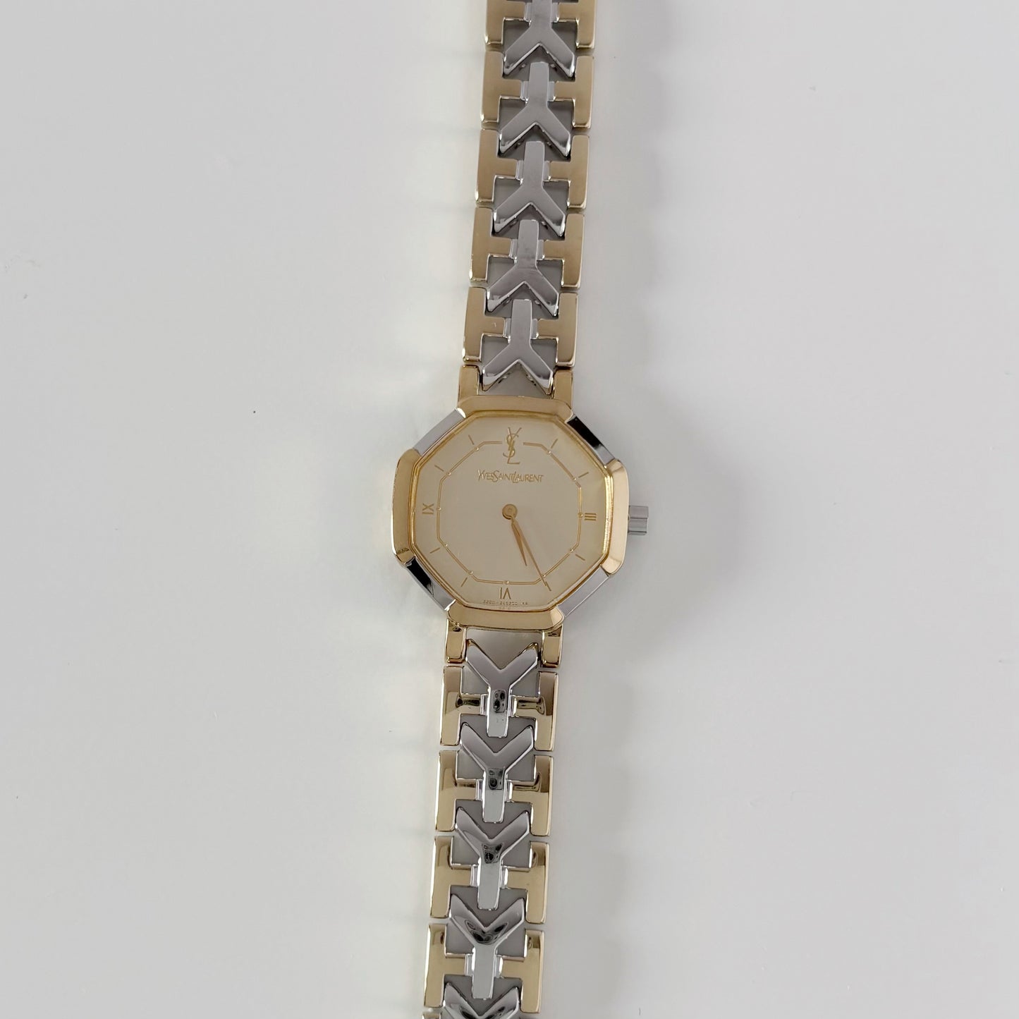 Yves Saint Laurent 1990s Octagon Gold Plated Two Tone Watch