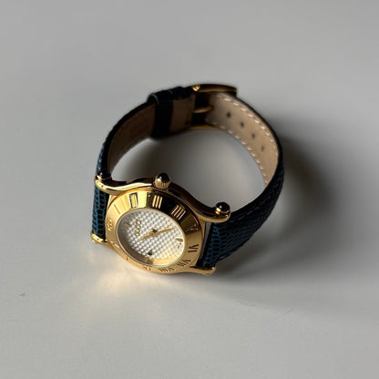 Gucci 1990s White Round Dial Gold-Plated Watch