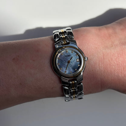 Fendi 1990s Seashell Dial Date Two Tone Watch