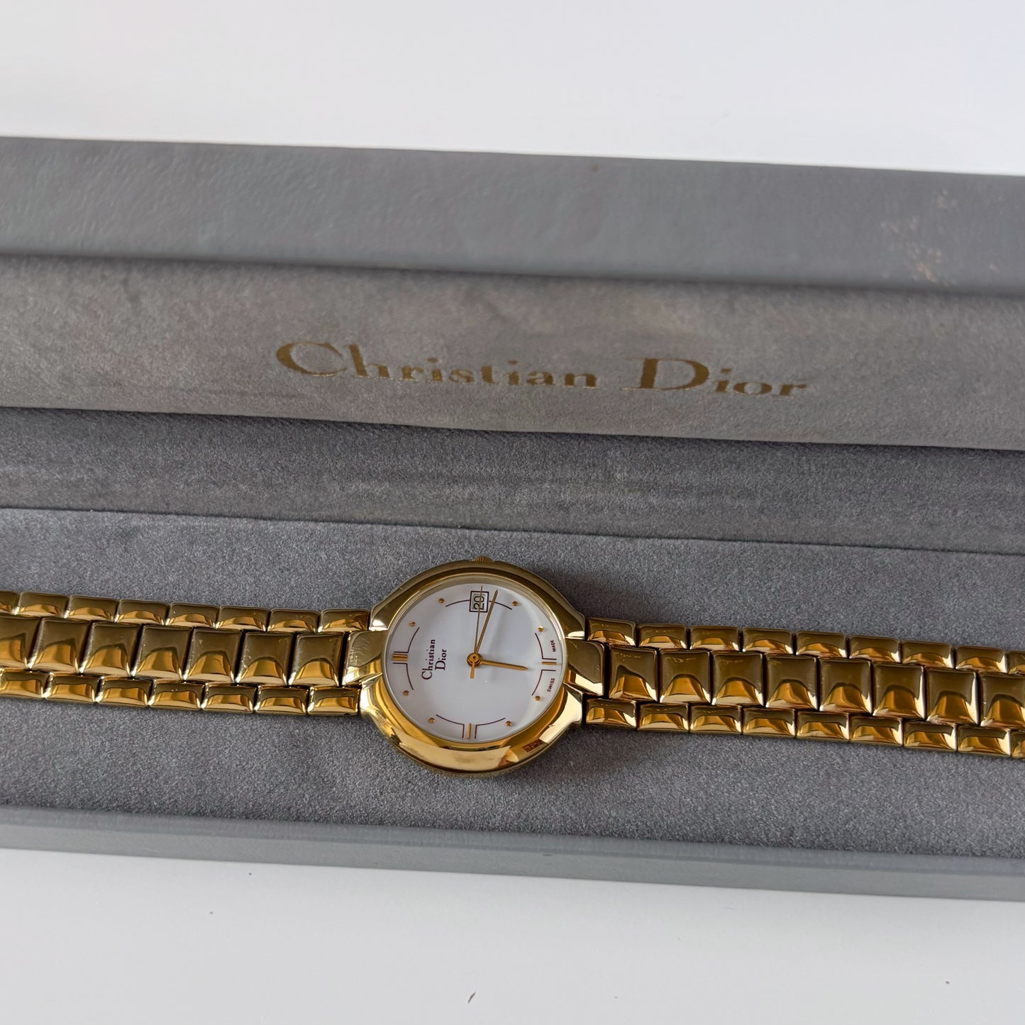Dior 1990s Date Round Dial Gold Plated Watch (Large)