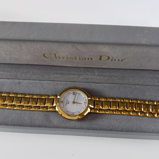 Dior 1990s Date Round Dial Gold Plated Watch (Large)