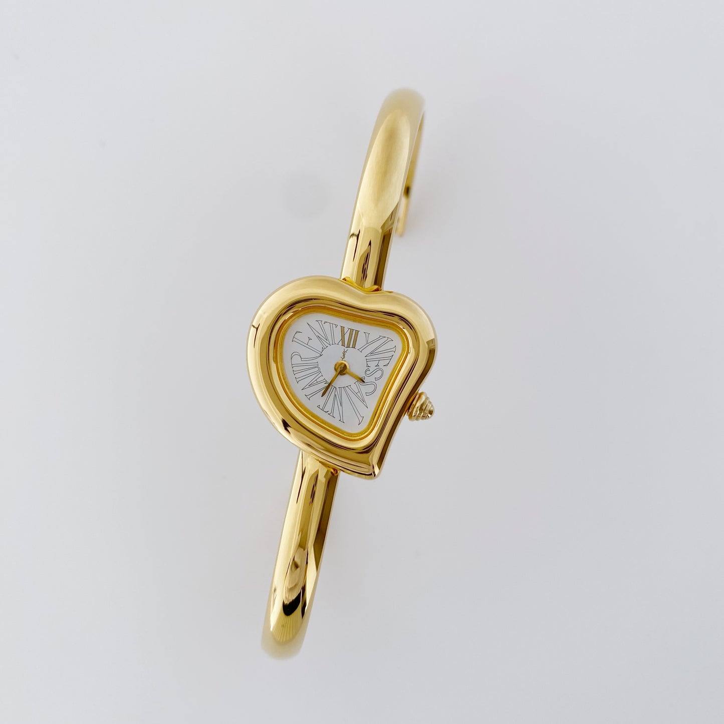 Yves Saint Laurent 1990s Heart Shaped Gold Plated Bangle Watch