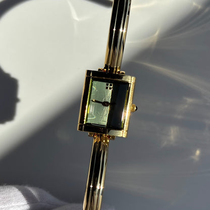 Yves Saint Laurent 1990s Green Dial Gold Plated Bangle Watch