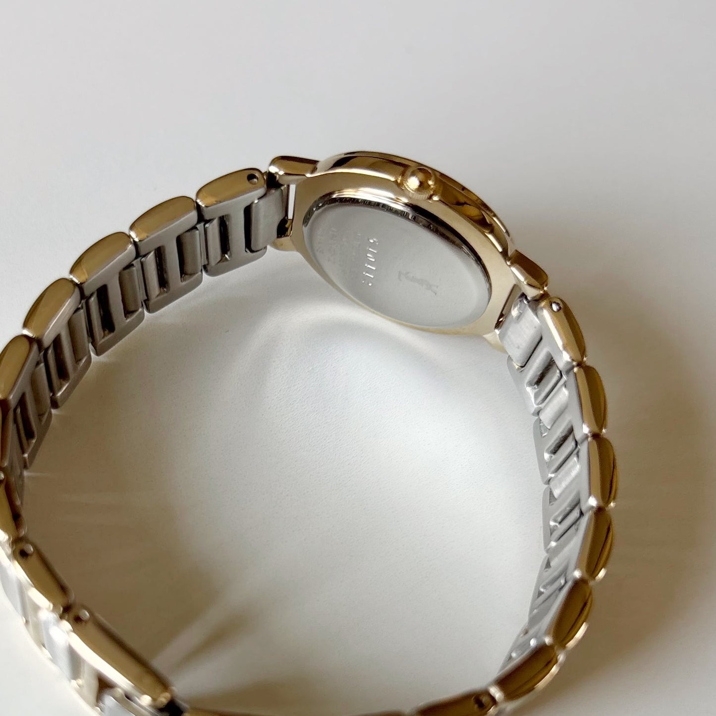 Yves Saint Laurent 1990s Navy Round Dial Two Tone Gold Plated Watch