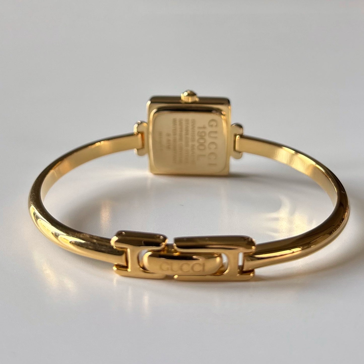 Gucci 1990s Square Dial Gold Plated Bangle Watch