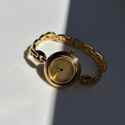 Gucci 1990s Interchangeable Bezel Gold Plated Rice Chain Watch with 6 bezels, case (170mm)