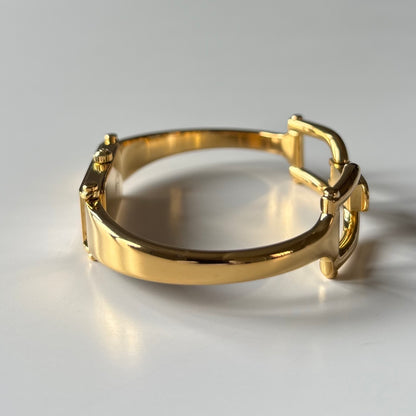 Gucci 1990s Seashell Rectangular Dial Gold Plated Bangle Watch