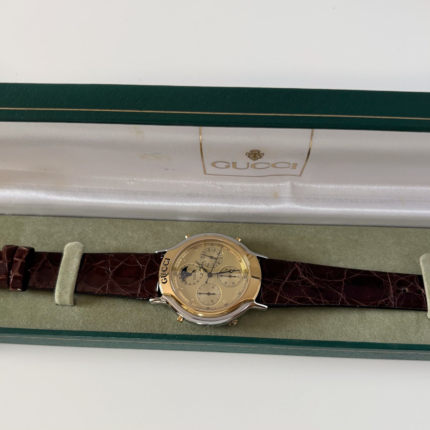 Gucci 1990s Moon Phase Gold Plated Two Tone Watch (Large)