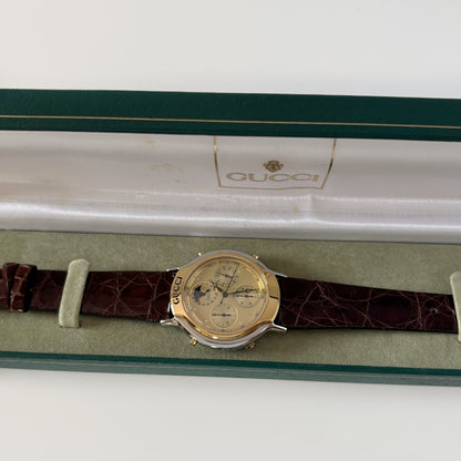 Gucci 1990s Moon Phase Gold Plated Two Tone Watch (Large)