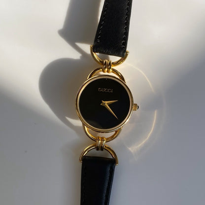 Gucci 1990s Black Dial Gold Plated Watch