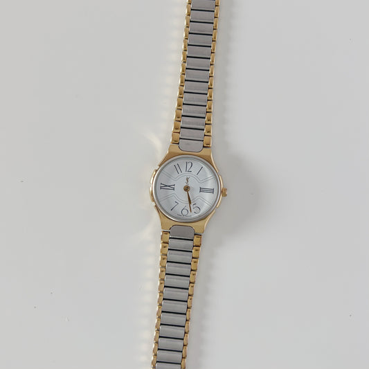 Yves Saint Laurent 1990s Round Dial Two-Tone Gold-Plated Watch