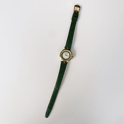 Gucci 1990s Round Green Leather Watch