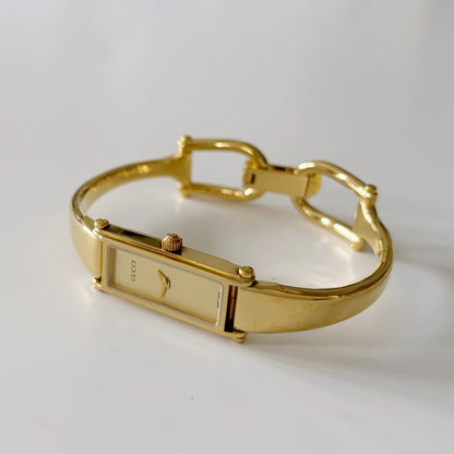 Gucci 1990s Gold Dial Gold Plated Bangle Watch