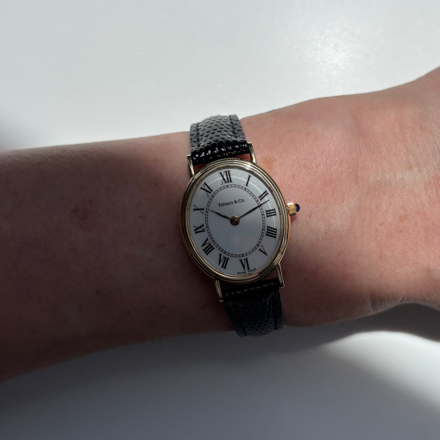 Tiffany 1990s Oval Dial 14K Case Watch