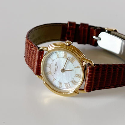 Dior 1990s Seashell Round Dial Gold-Plated Watch