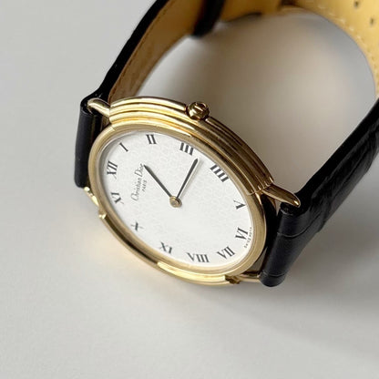 Dior 1990s CD Logo Round Dial Gold Plated Watch (Large)