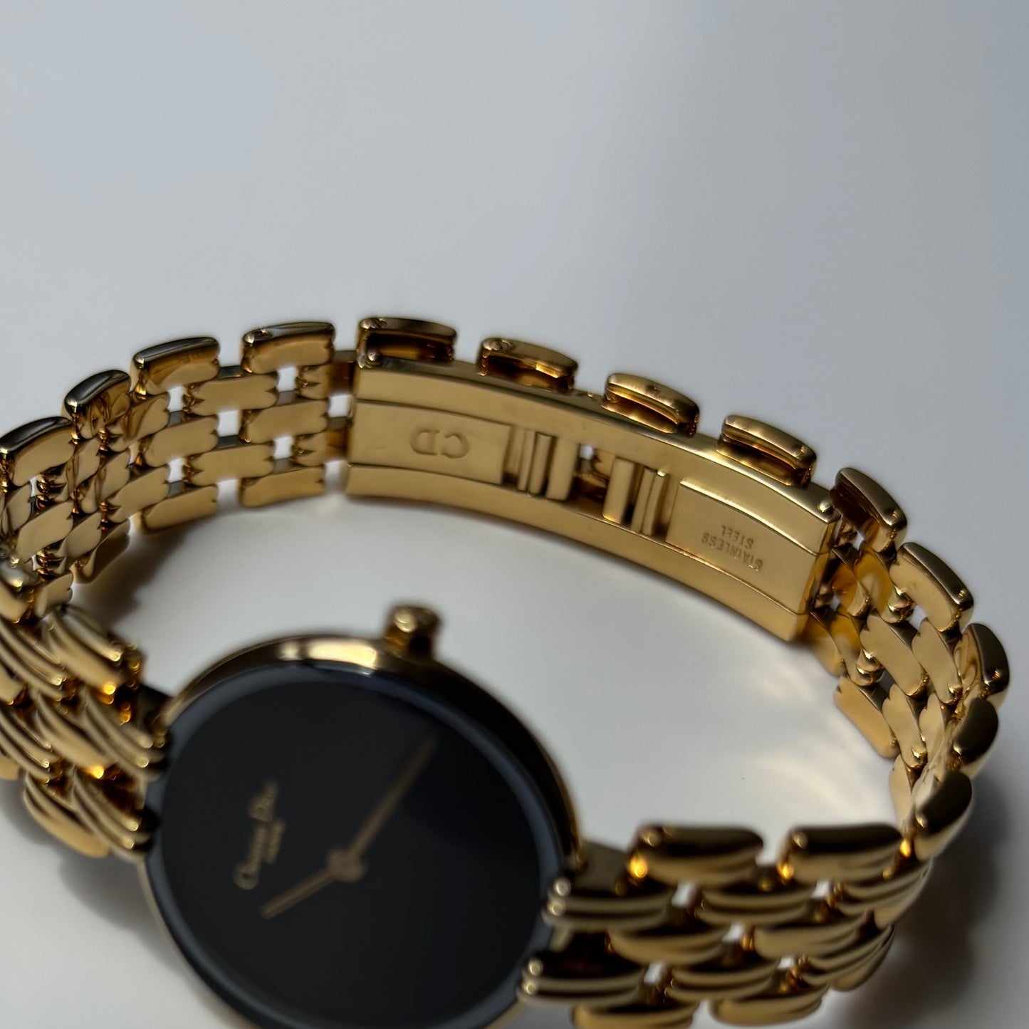 Dior 1990s Bagheera Black Dial Gold Plated Round Watch