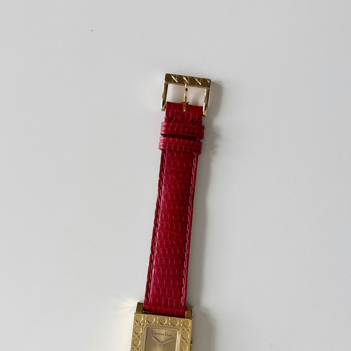 Dior 1990s Square Dial Interchangeable strap Gold Plated Watch with 3 straps, case