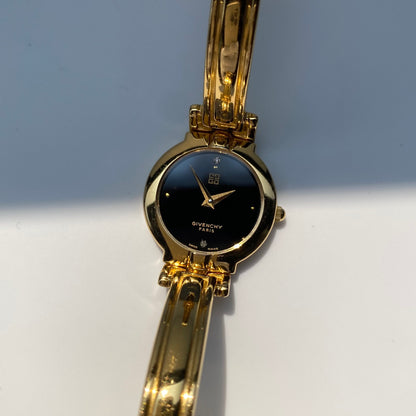 Givenchy 1990s Black Dial Gold Plated Bangle Watch