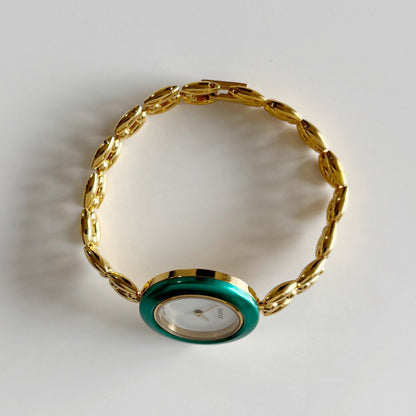 Gucci 1990s Interchangeable Bezel Gold Plated Rice Chain Watch with 6 bezels, case (160mm)