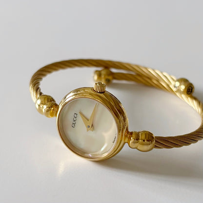 Gucci 1990s Seashell Dial Gold Plated Bangle Watch