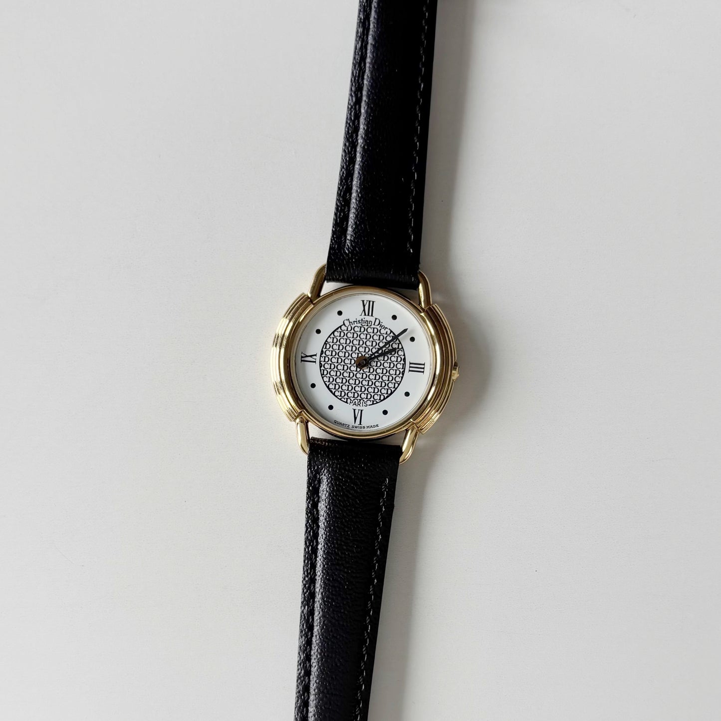 Dior 1990s DC Logo Round Dial Gold Plated Watch