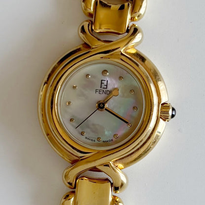 Fendi 1990s Seashell Dial Gold Plated Watch