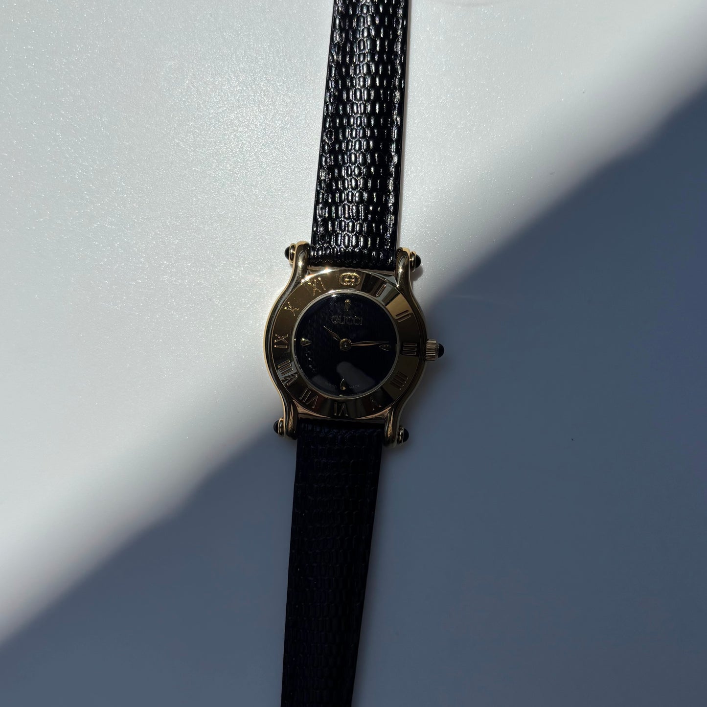 Gucci 1990s Black Dial Gold Plated Watch