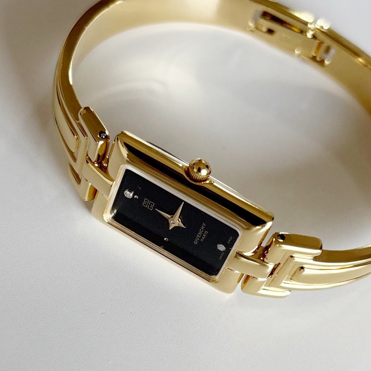 Givenchy 1990s Black Dial Gold Plated Bangle Watch