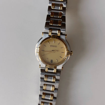 Gucci 1990s Date Gold Round Dial Two Tone Watch