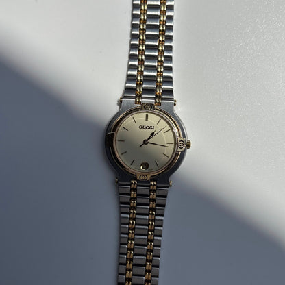 Gucci 1990s Date Round Cream Dial Two Tone Watch (Large)