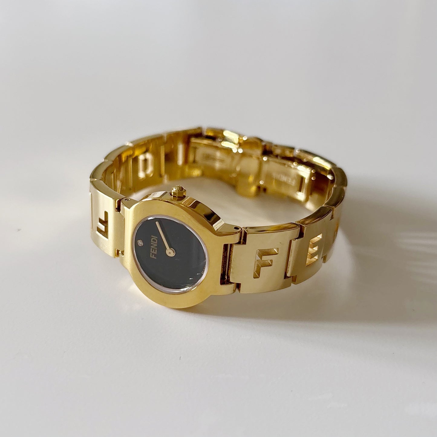 Fendi 1990s Black Dial Gold Plated Watch