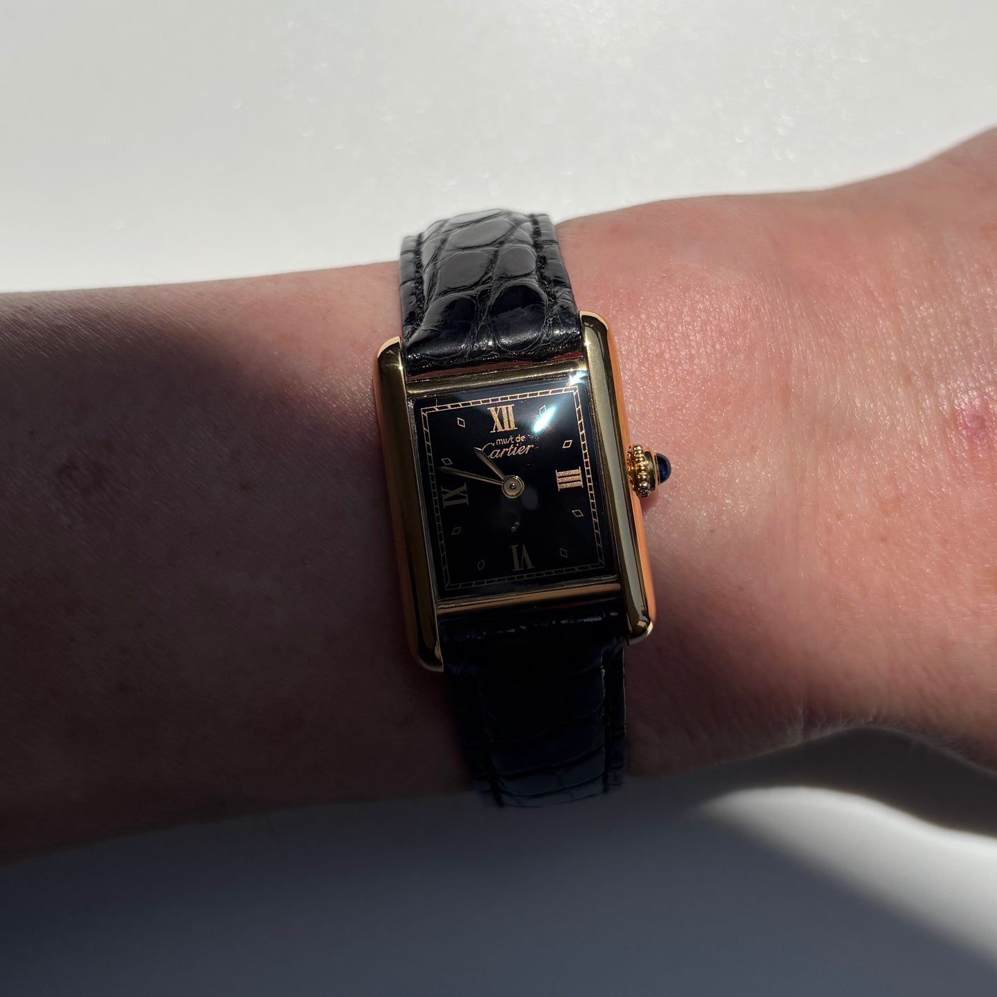 Cartier 1990s Must de Tank Black Dial Watch (SM)