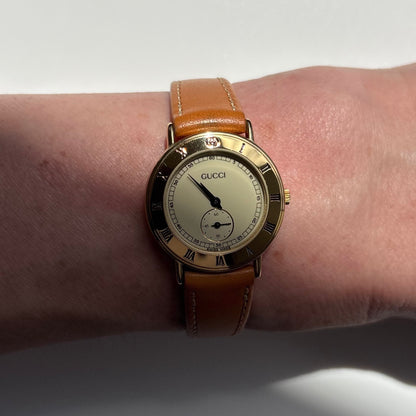 Gucci 1990s Sub Second Round Dial Gold Plated Watch