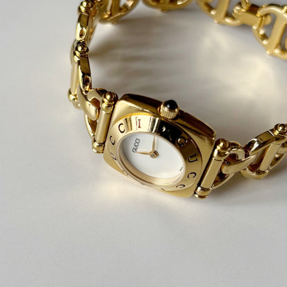 Gucci 1990s Seashell Dial Horsebit Gold Plated Watch