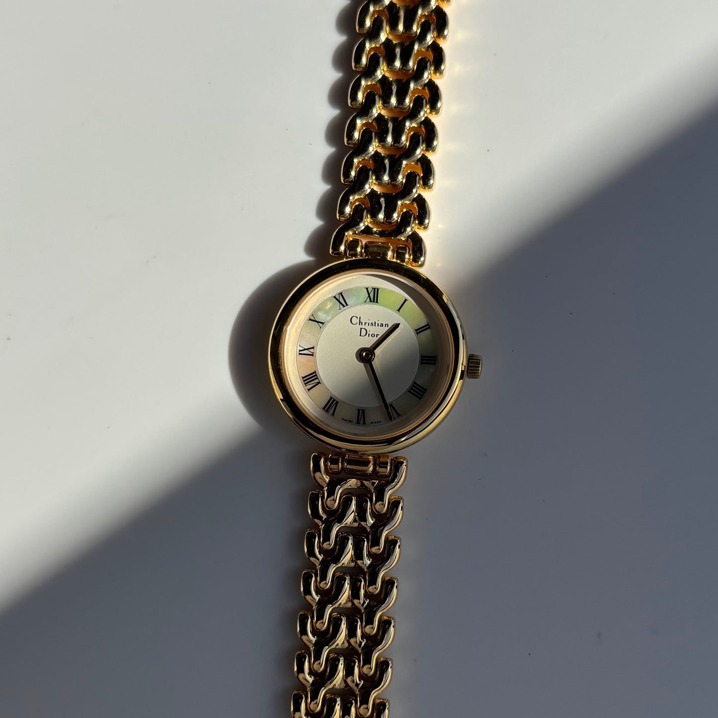 Dior 1990s Seashell Round Dial Gold Plated Watch