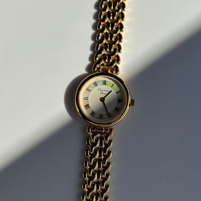 Dior 1990s Seashell Round Dial Gold Plated Watch
