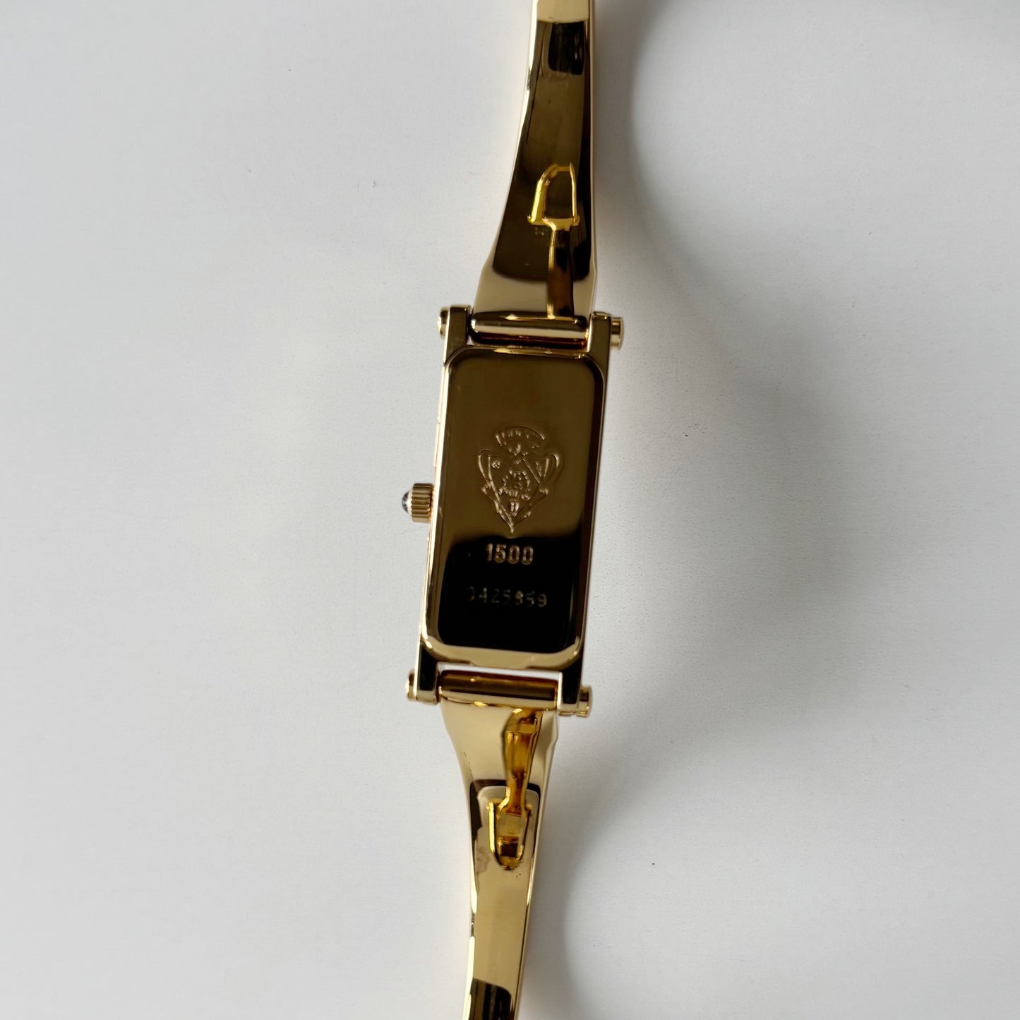 Gucci 1990s Gold Rectangular Dial Gold Plated Bangle Watch