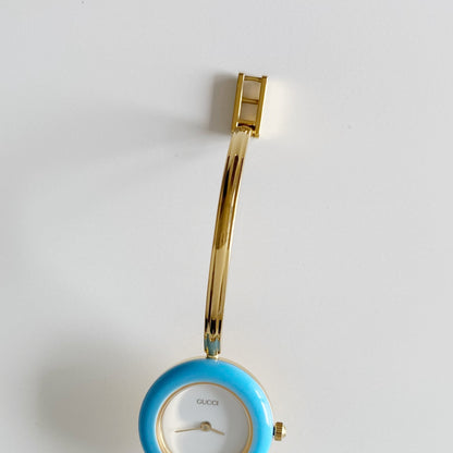 Gucci 1990s Interchangeable Bezel Gold Plated Bangle Watch with 12 bezels, case