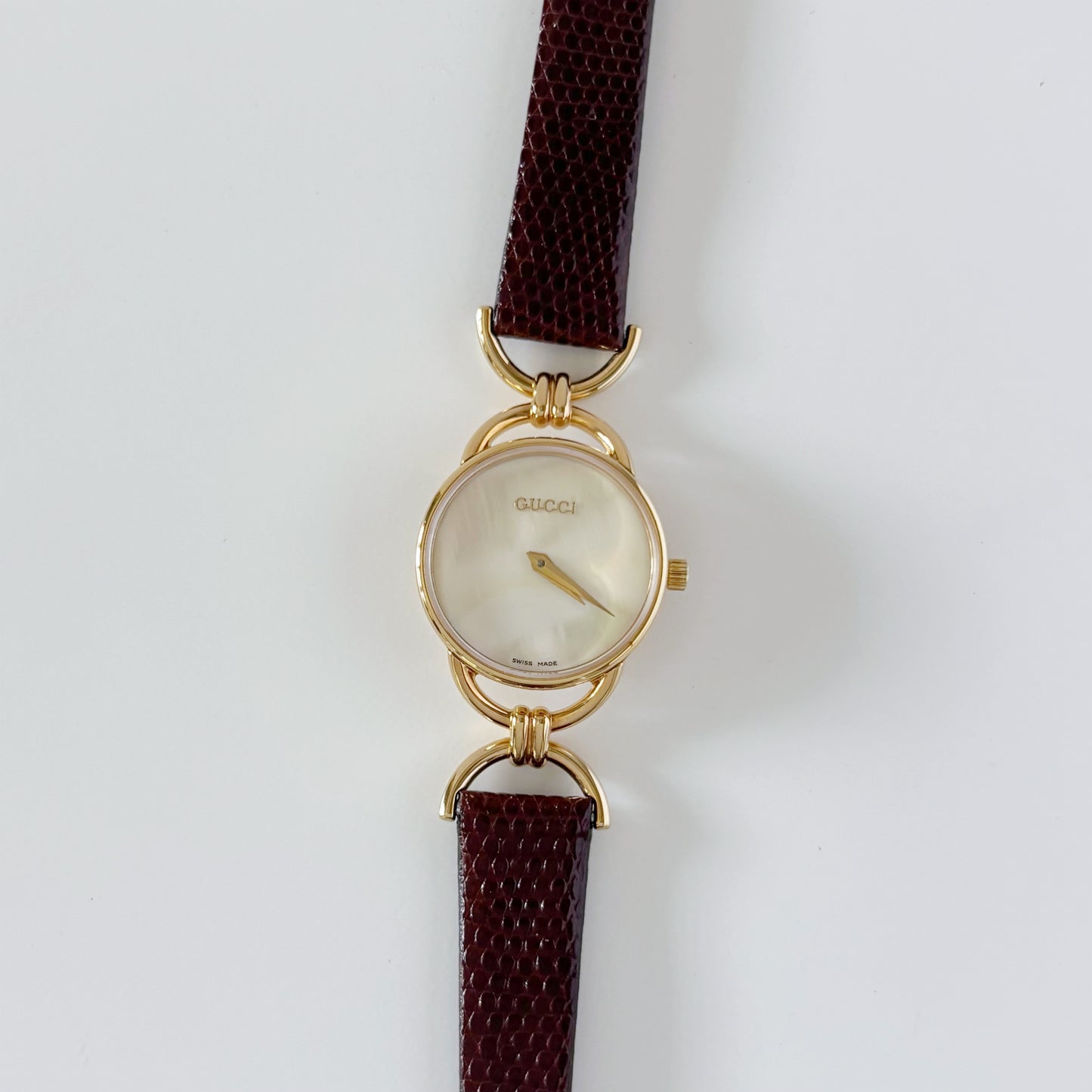 Gucci 1990s Seashell Dial Horsibit Gold Plated Watch