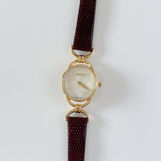 Gucci 1990s Seashell Dial Horsibit Gold Plated Watch