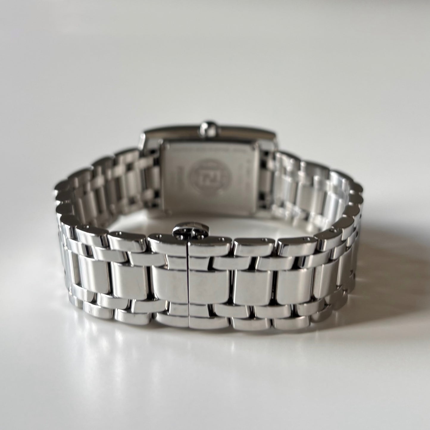 Fendi 1990s Seashell Dial Tank Silver Watch